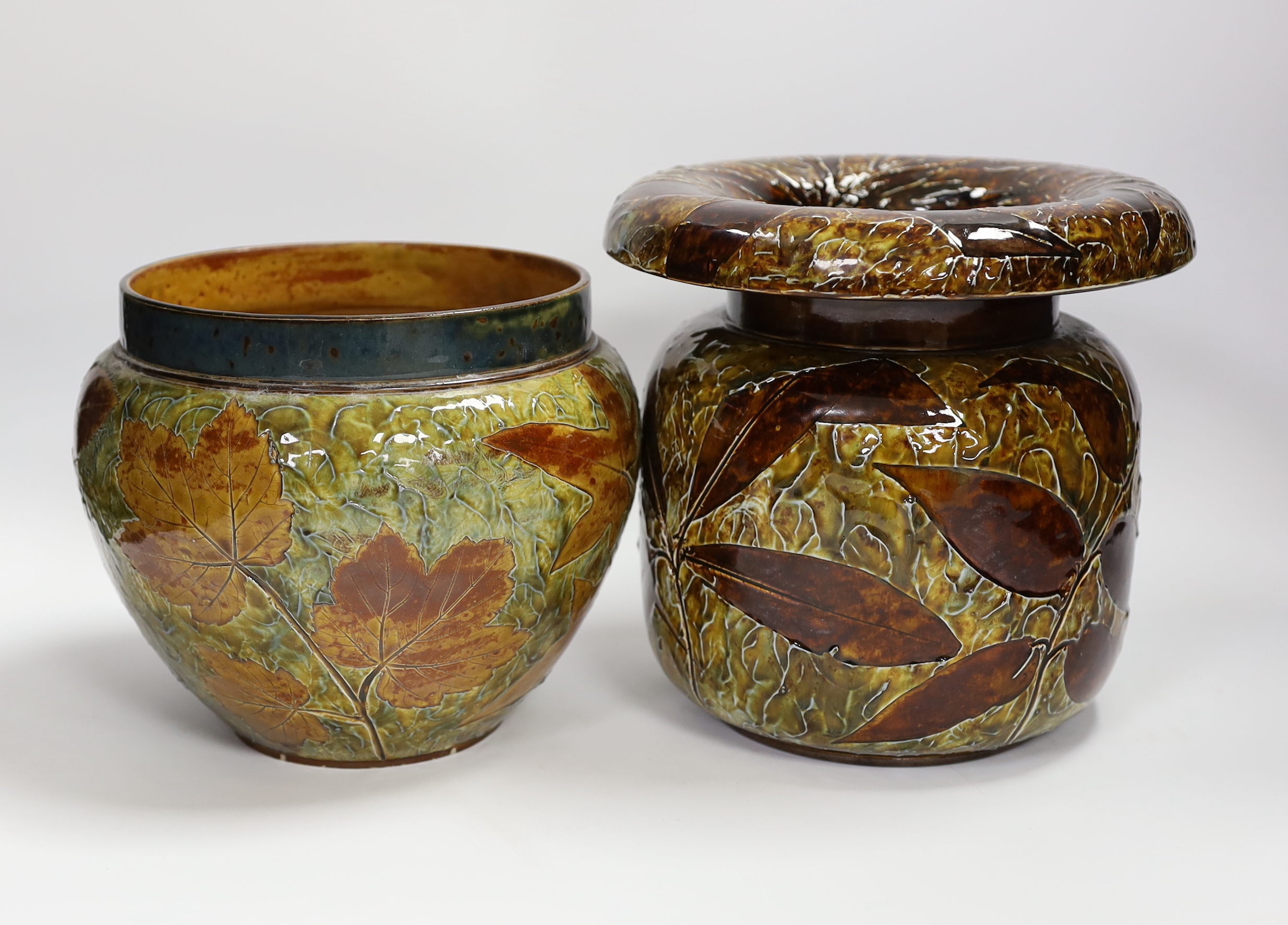 Two Royal Doulton stoneware Natural foliage ware vases, each stamped to the base, 19cm high